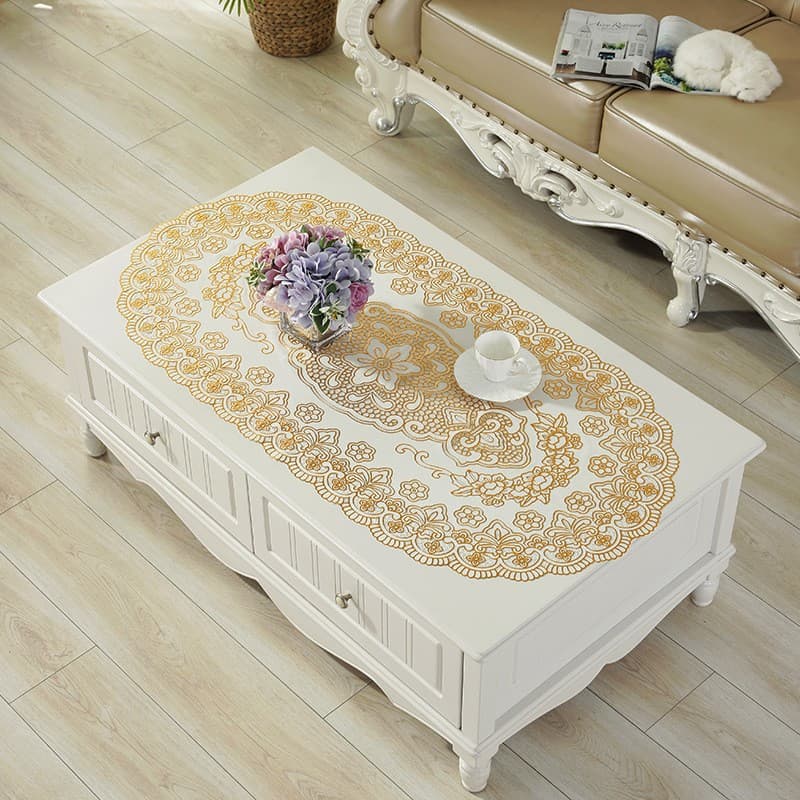 60*120cm Luxury Flower Coffee Table Mat Pvc Oil-resistant Heat-insulated Hollow Rectangular Table Cloth Style Home Use Mat