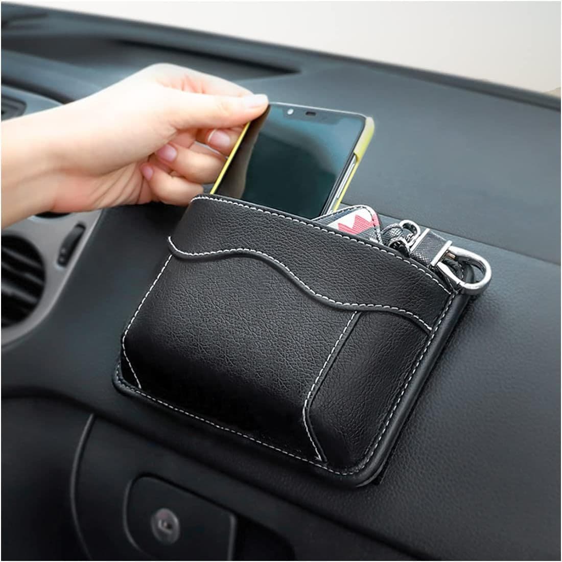 Source Factory Car Phone Pocket, Movable Adhesive Small Storage Bag for Cards and Items, Export Version