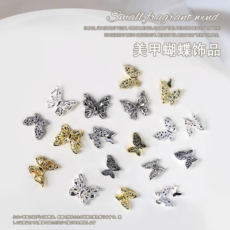 Nail Charms Metal Butterfly Gold Silver White K Bow Tie 3D Ribbon Butterfly Nail Decorations Accessories