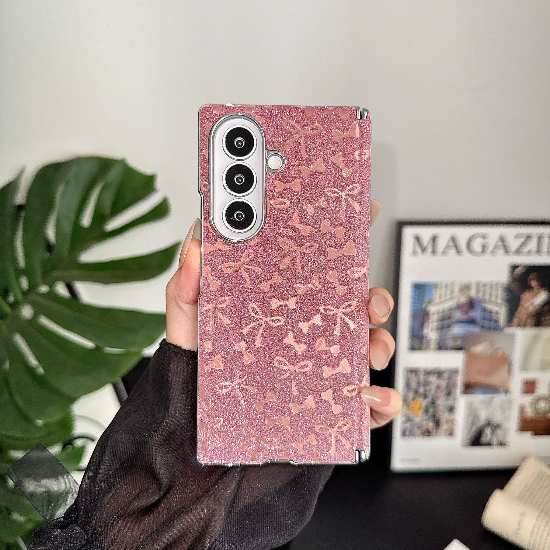 Suitable for Samsung Zfold8Ultra mobile phone case w26 magnetic glitter bow ZFOLD6 double center shaft protective cover