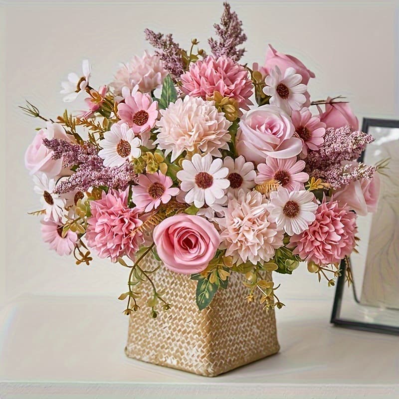 Cross-border hot seller: 7-branch rose hydrangea bouquet, Philip dried/silk roses, daisy wedding arrangements