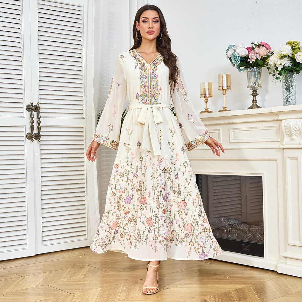 MT481 Women's Embroidered Sequin Loose Casual Dress Fashion Elegant Party Dress