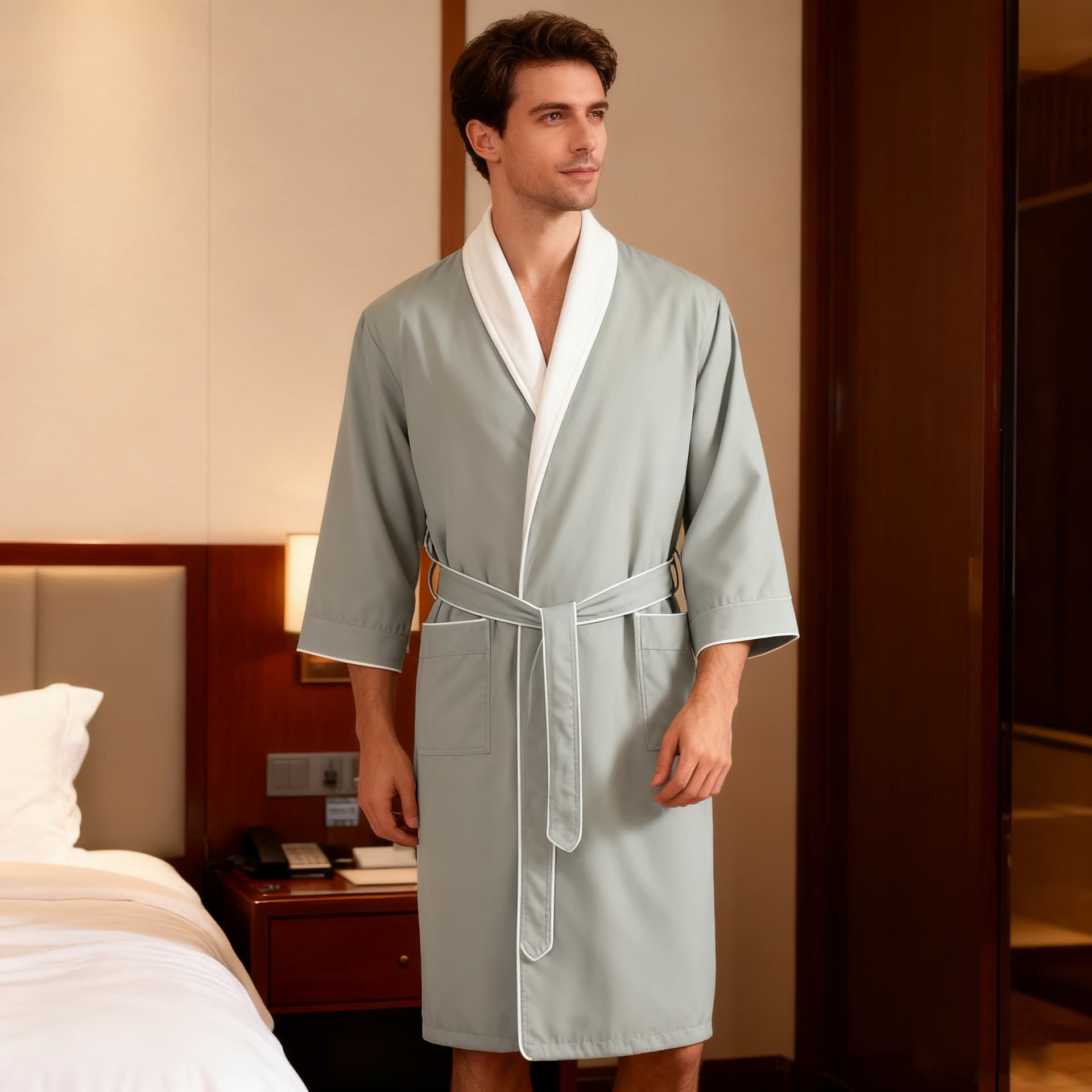 Hotel Bathrobes in High-Quality Gabardine, Five-Star Sleepwear for Hot Springs and Beauty Salons, Premium Couples' Robes with Export Embroidery