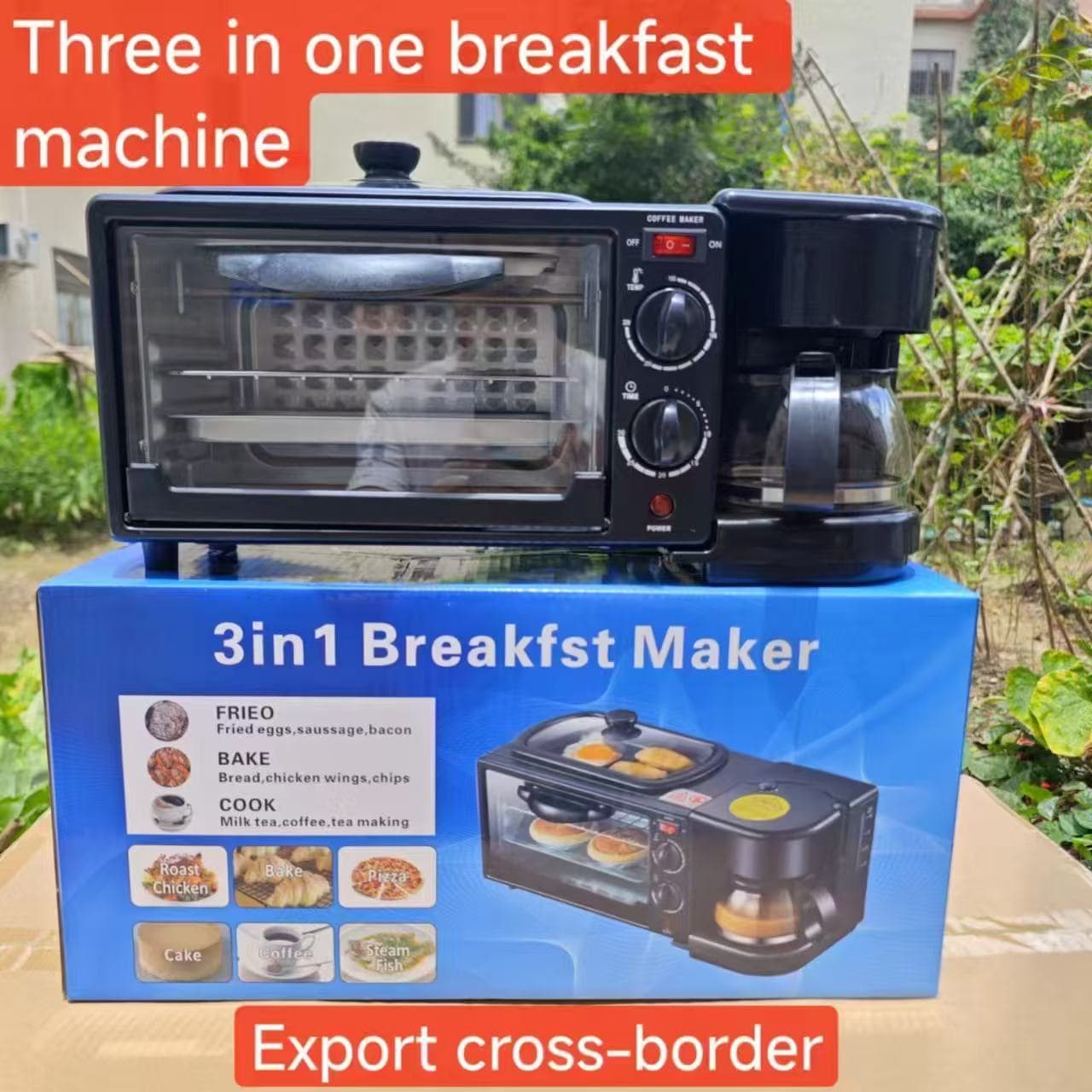 Cross-border EU Standard 3-in-1 Multifunctional Home Breakfast Machine Bread Maker Coffee Maker Toaster Mini Electric Oven