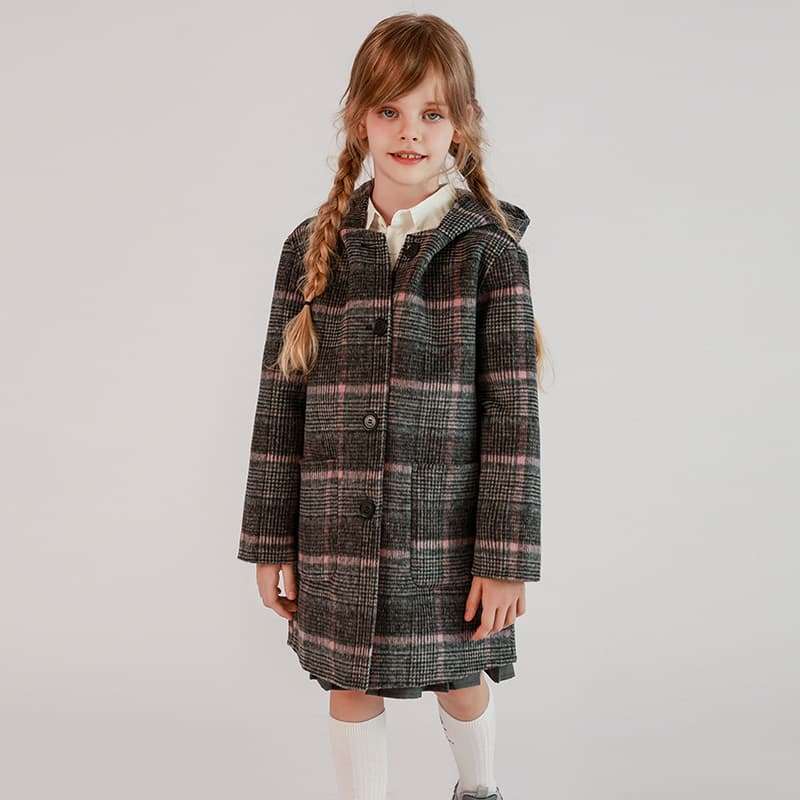 Korean Children's Clothing Double-Faced Wool Coat 2024 Autumn/Winter New Style Fashionable Hooded Outerwear for Medium and Large Girls