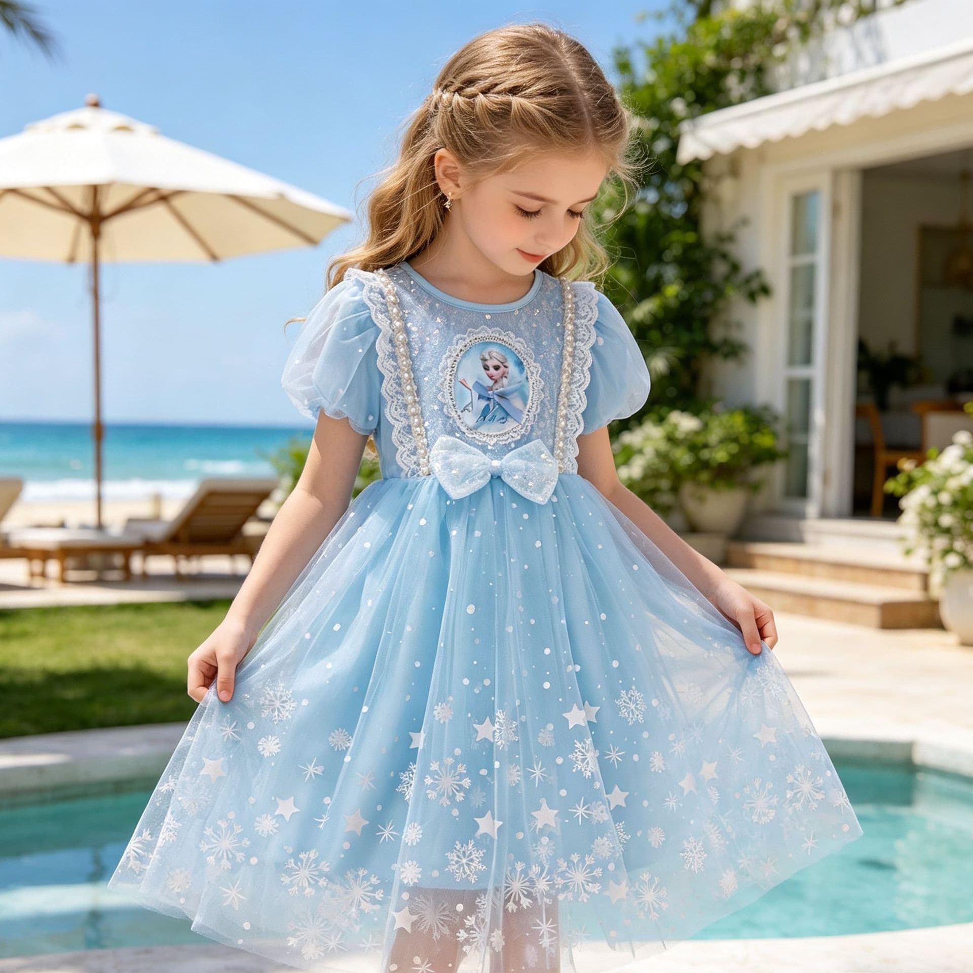 Elsa Princess Dress for Girls, Frozen-Inspired Tulle Dress, Puffy Princess Gown, Factory Direct Drop Shipping