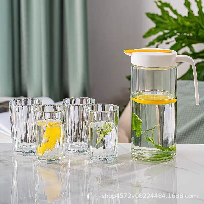 Wholesale Glass Water Pitcher Set of 5, Creative Home Office 1 Pitcher 4 Cups, High-Gloss Glass Drinkware