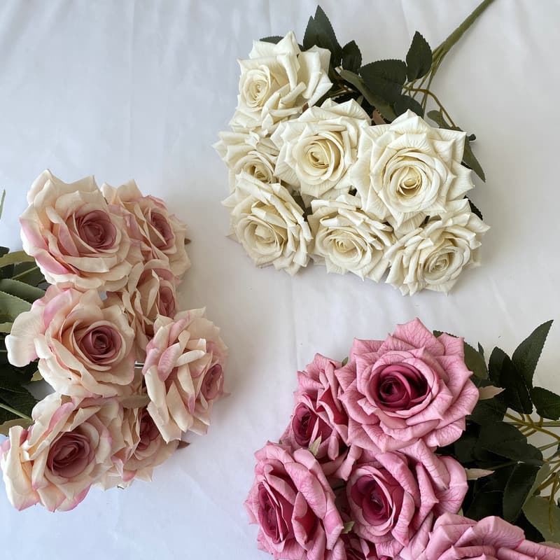 7-head Wenjuan coated silk screen diamond rose artificial flower wedding living room decoration road lead rose bouquet artificial flower