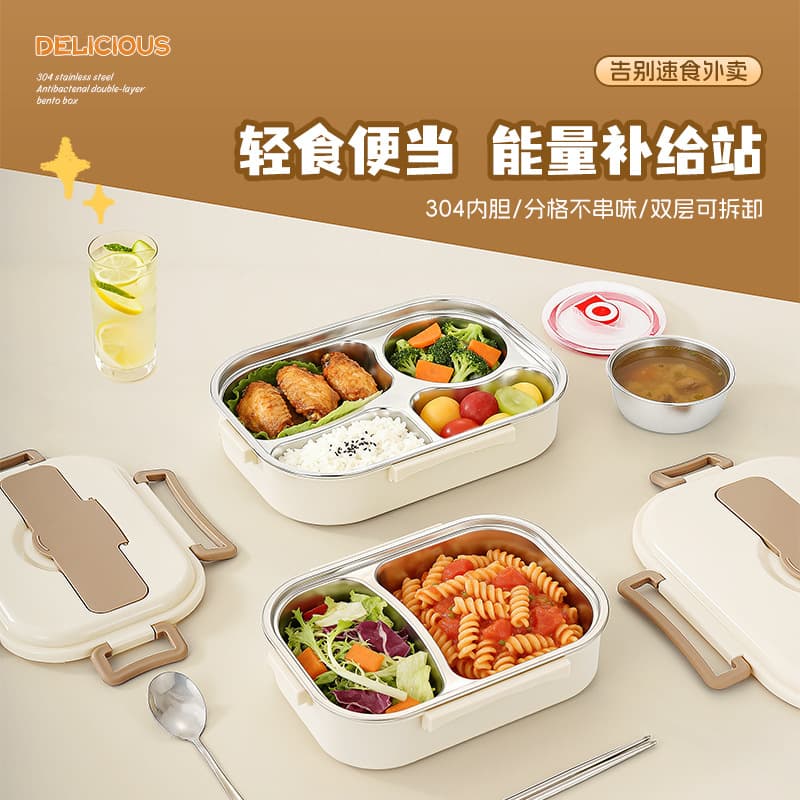304 Stainless Steel Lunch Box for Office Workers with Lid, Multi-Layer Insulated Lunch Box, Microwaveable, Portable Compartmentalized Lunch Box for Students