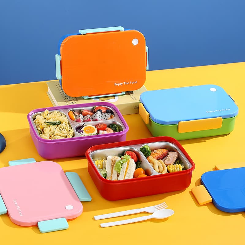 304 Stainless Steel Lunch Box, Office Worker Meal Prep Bento Box with Compartments, Sealed Lid and Cutlery, Student Lunch Box, Cross-Border
