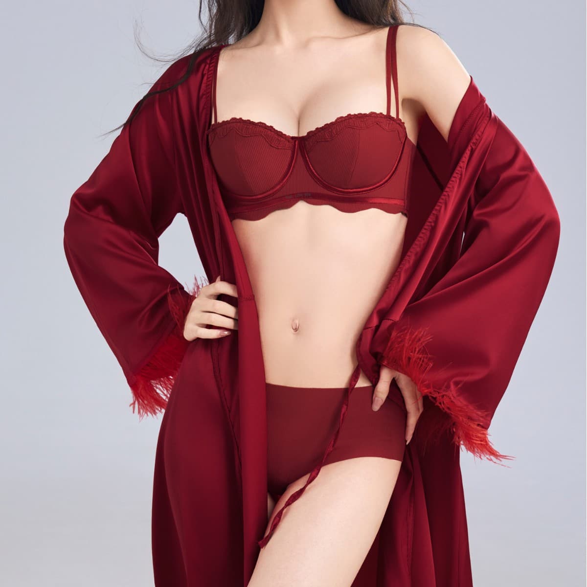 French-style red lace bra for women, push-up style, soft underwire, thin, sexy half-cup bra set for women born in the Year of the Rat.