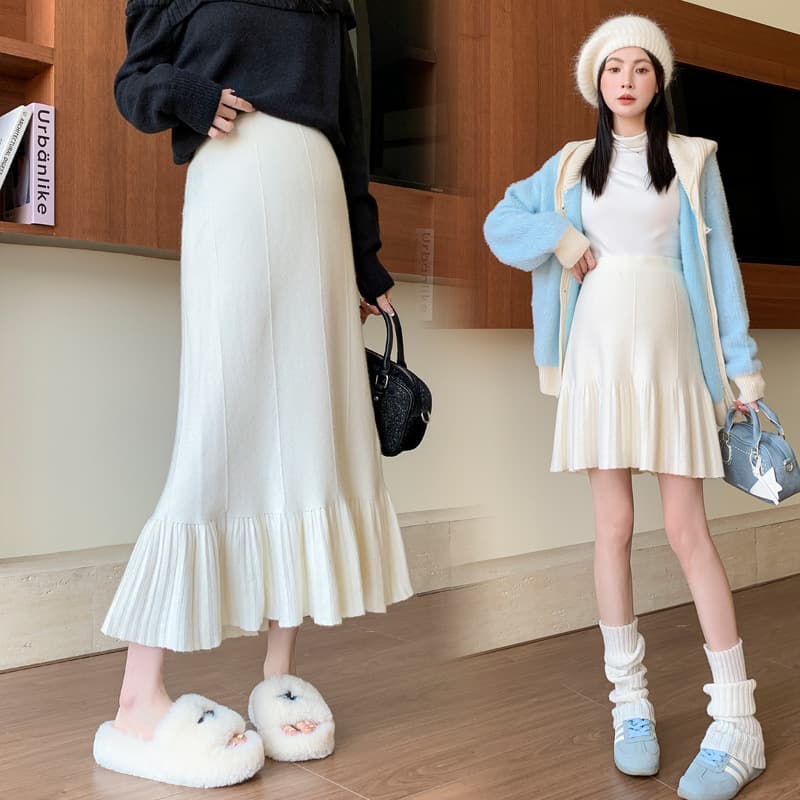 Actual photo, long and short options available, 2025 autumn/winter new knitted mid-length skirt for pregnant women, loose and comfortable mid-length skirt