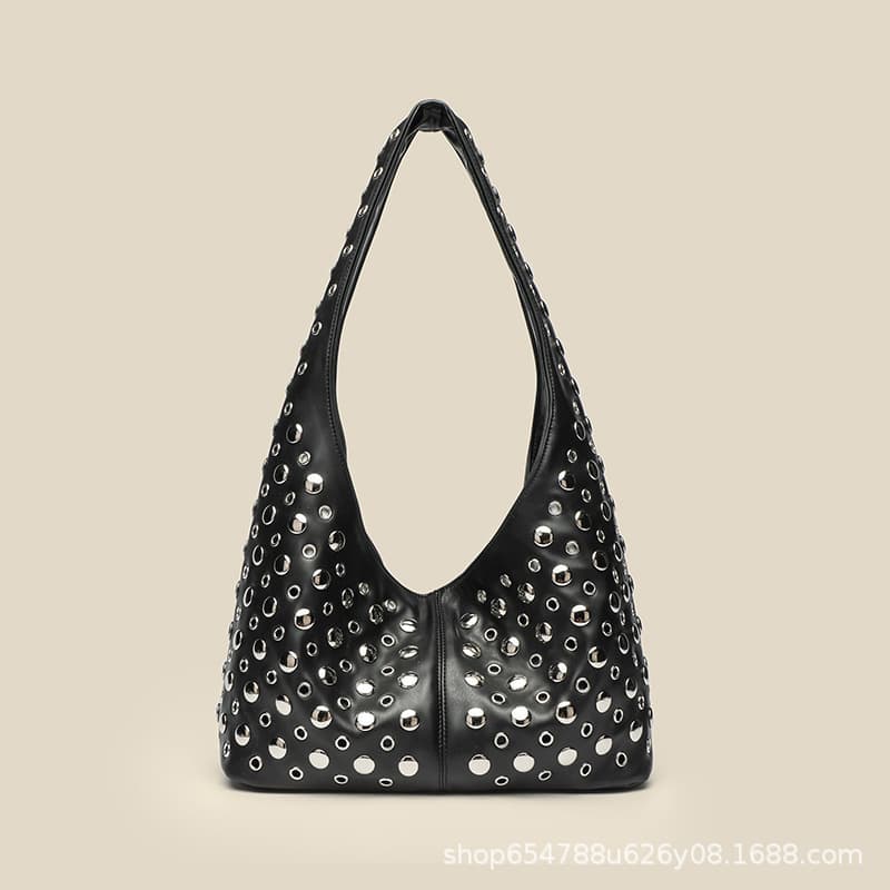 2026 new cross-border European and American fashion Y2K air-eye rivet Hobo bag large capacity bucket bag women's bag factory