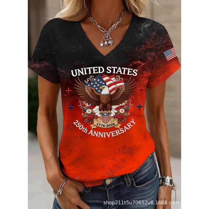 2026 USA 250th Anniversary Women's T-Shirt Round Neck Short Sleeve Top American Independence Day Women's Top