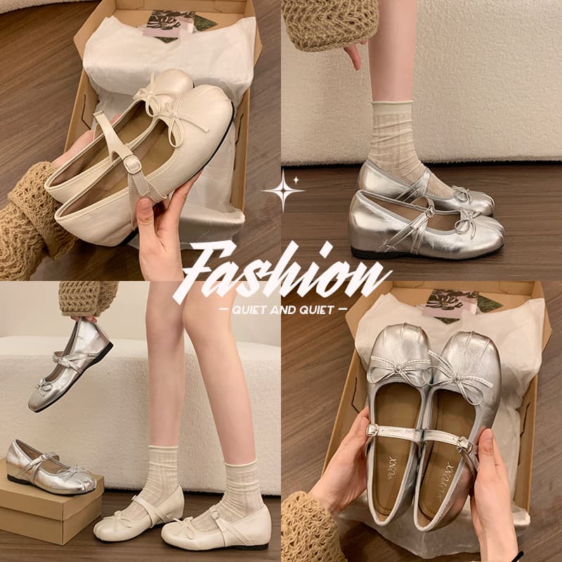 French-style Platform Silver Ballet Flats for Women Summer 2026 New Mary Jane Shoes with Dresses Evening Shoes