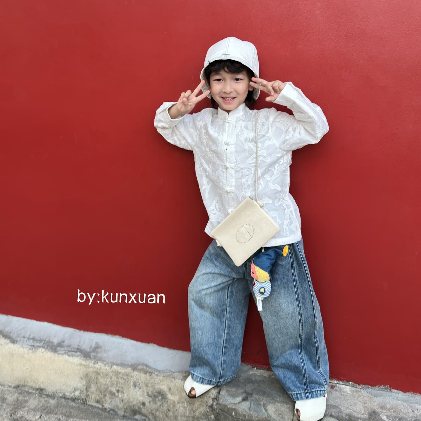 Kunxuan 2026 Spring New Chinese Style Versatile Shirt for Boys, Pure Color Shirt for Older Boys