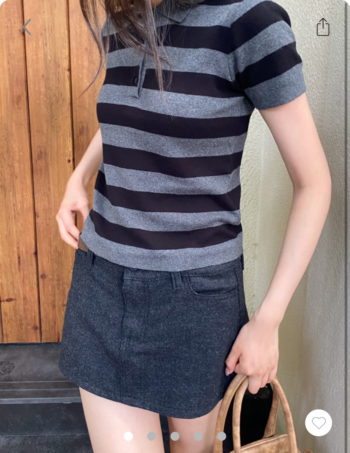 BM Style Black Gray Knitted Striped Polo T-Shirt BM Summer New American Slim Fit Short Sleeve Turn-down Collar Top for Women