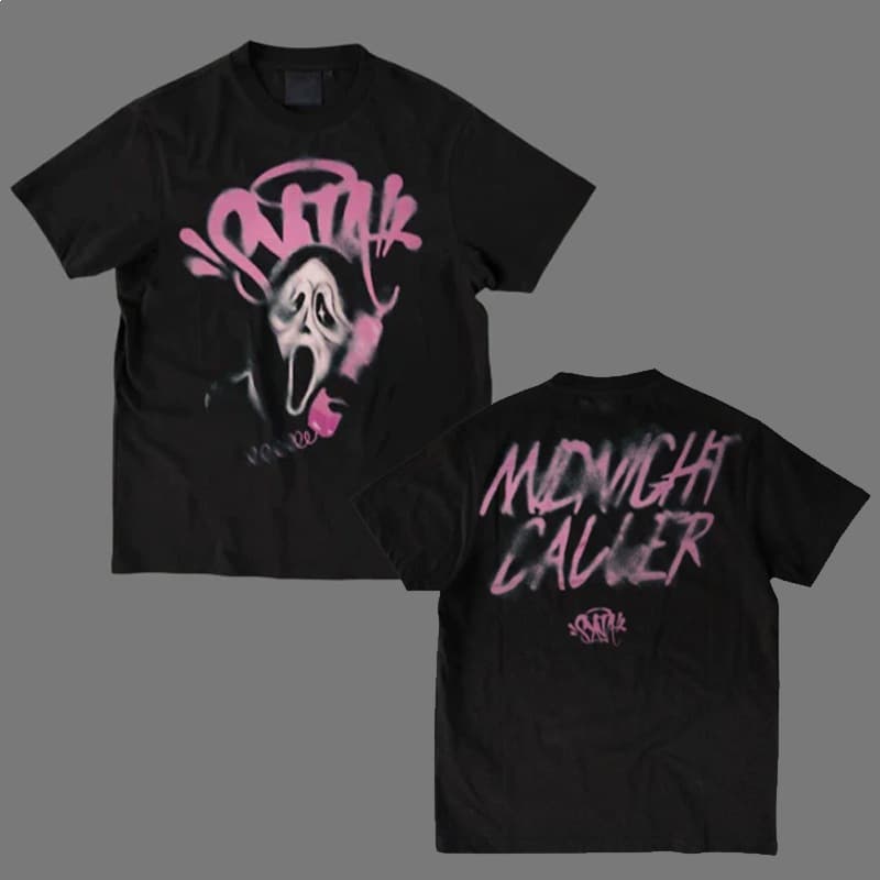 SYNAWORLD Cross-border New Style T-shirt SYNA World Scream Black Tee - XXL Halloween Print Top