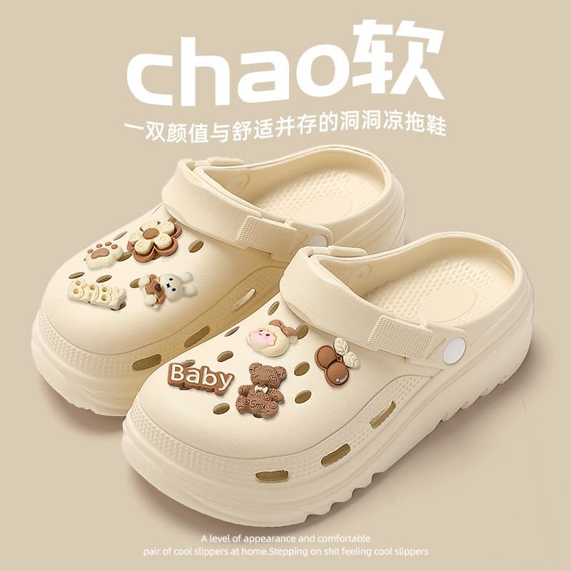 Women's Summer Clog Sandals, New Student Cute Beach Toe-Cover Fashionable Trendy Outdoor Slippers