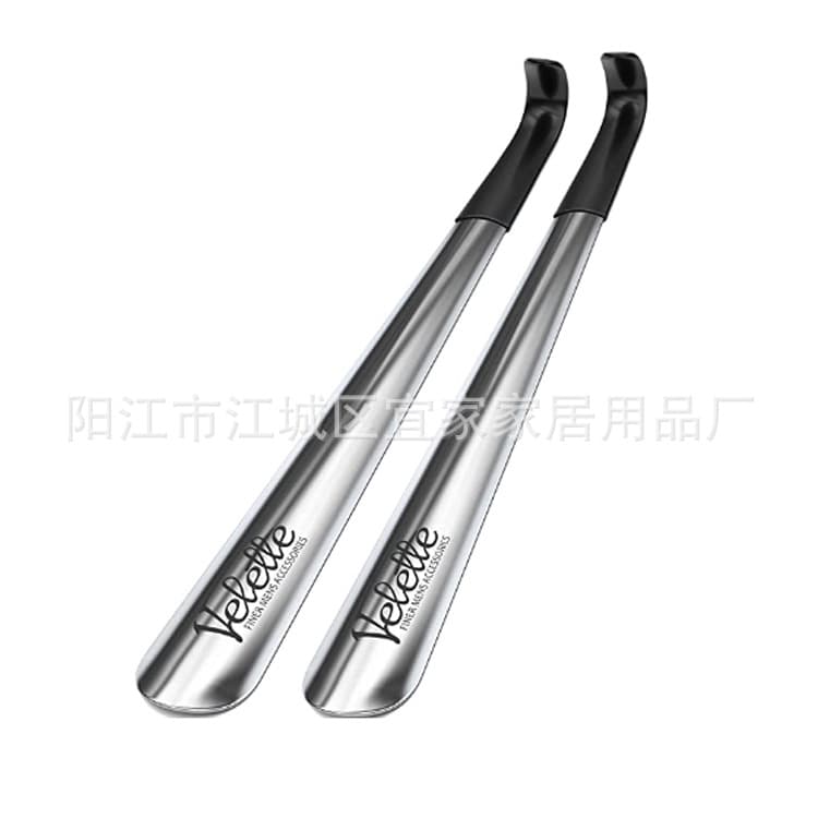 Cross-border e-commerce collaboration product: Black handle curved hook stainless steel shoehorn, shoe drawer, shoe tool, household shoe putter, 42cm long.