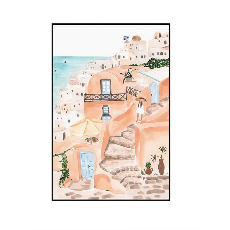 Santorini Summer Seaside Restaurant Decorative Painting, Niche Artistic Wall Background Hanging Art, Sandstone Painting