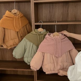 Kids Cotton Jacket, Children's Down Cotton Coat with Fleece Lining, Knit Hat, Thickened Outerwear for Toddlers, Boys and Girls