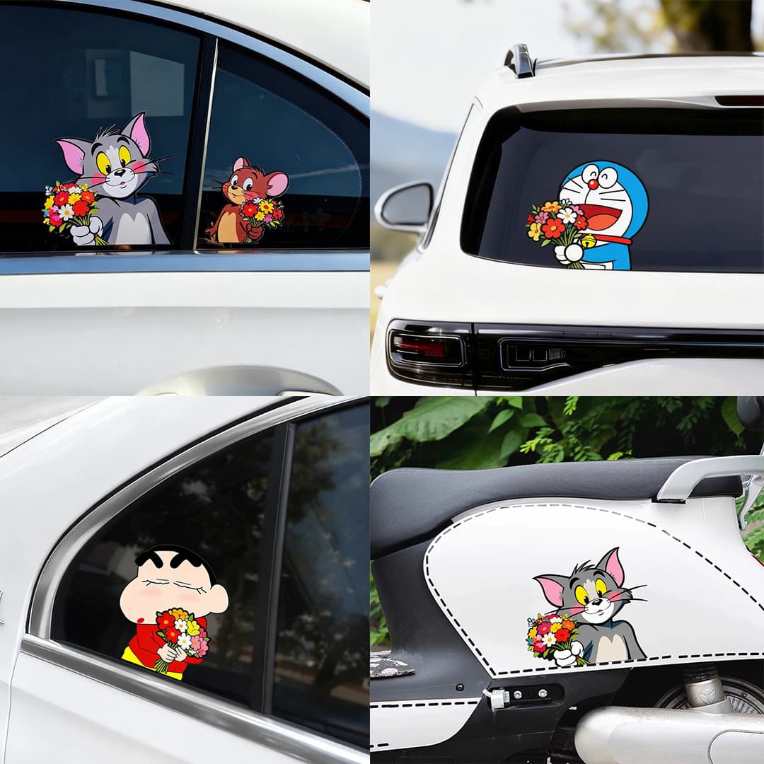 Tom and Jerry Car Sticker Car Body Window Glass Decorative Sticker Doraemon Cartoon Cute Electric Scooter Sticker