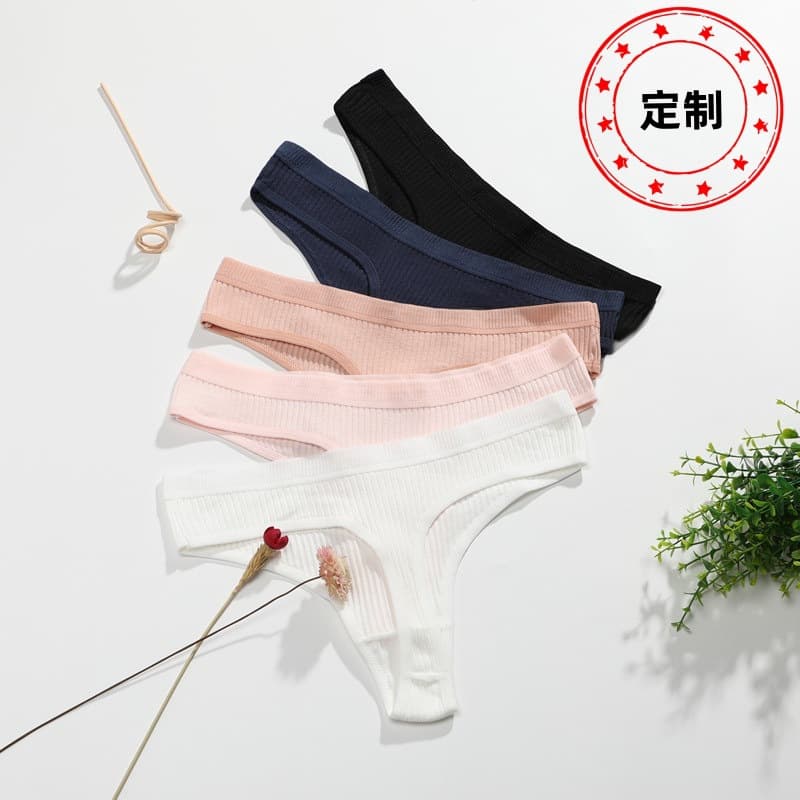 New Thong Underwear Women Tummy Control Hip Lift Ribbed G-String Low Waist Breathable Cotton Thong Custom Processing