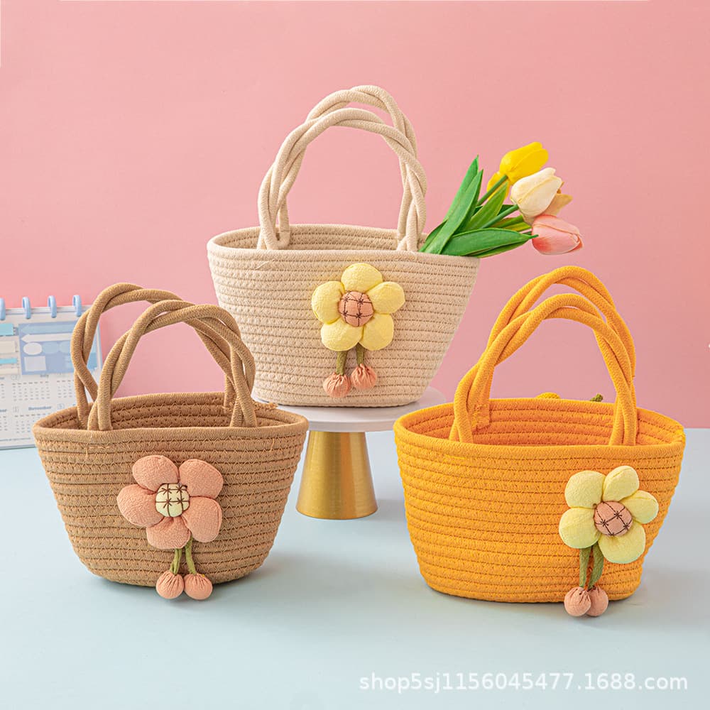 Summer Cute Fashion Trendy Bag Women's Handbag 2024 New Kids' Purse Niche Design Casual Woven Bag