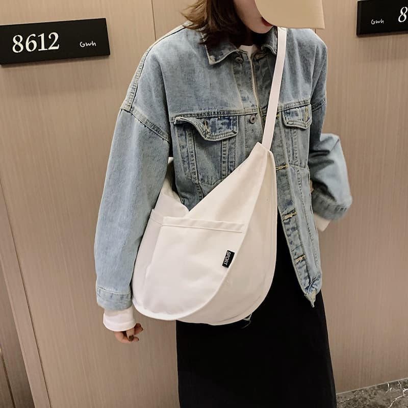 New Canvas Dumpling Bag Large Shoulder Crossbody Canvas Bag Korean Style Student Large Bag Casual Commuter Women's Bag