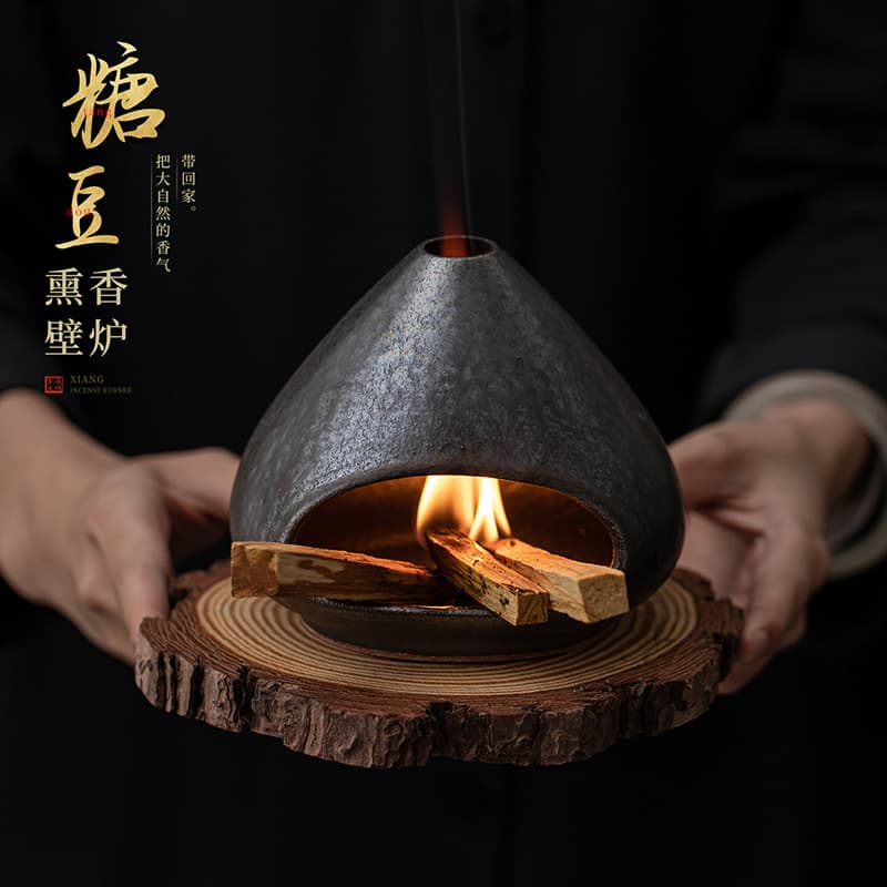 Sugar bean incense fireplace, cedar incense stove, sacred wood, large kiln-turned ceramic incense stove, can be dry-fired at high temperatures without cracking