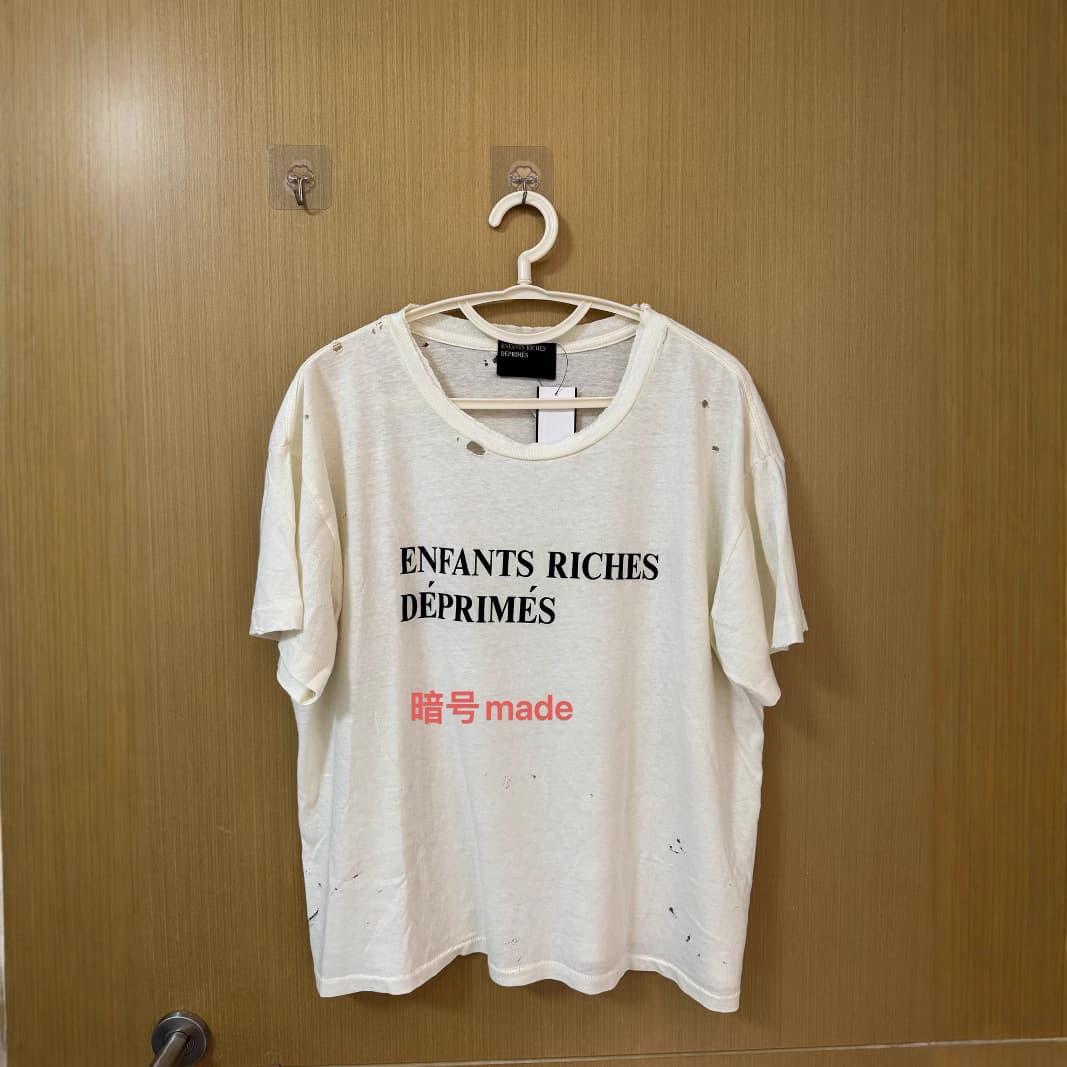 Drop shipping erd24ss Melancholy Rich Second Generation White Ink Splatter Boxy Distressed Destroyed Wash Slogan Short Sleeve T-Shirt