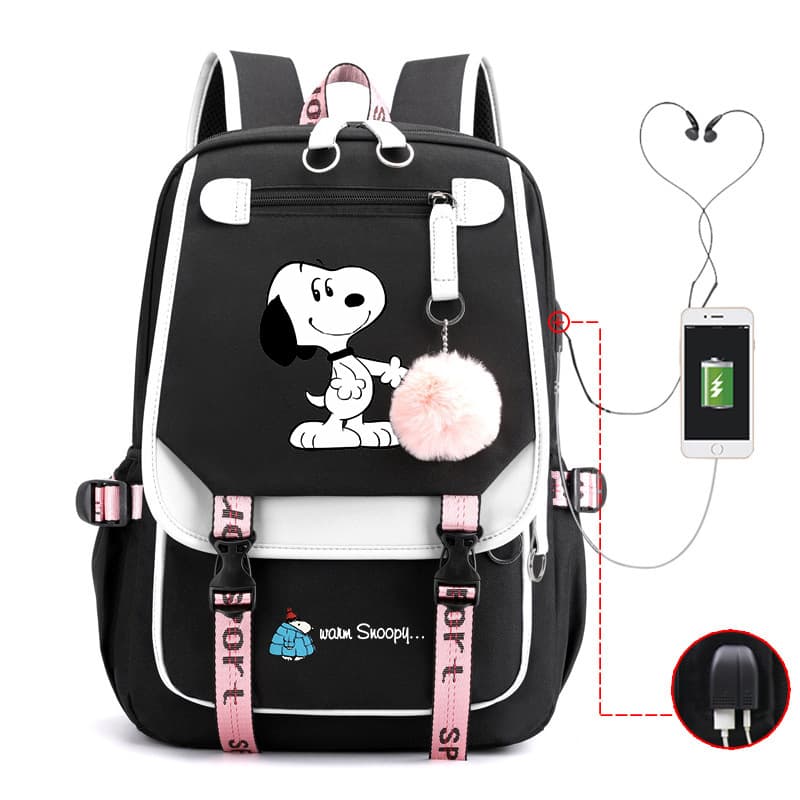 Cartoon Snoopy Print School Backpack for Elementary and Middle School Students, Daily Double Shoulder Bag, Amazon Hot Selling Casual Backpack