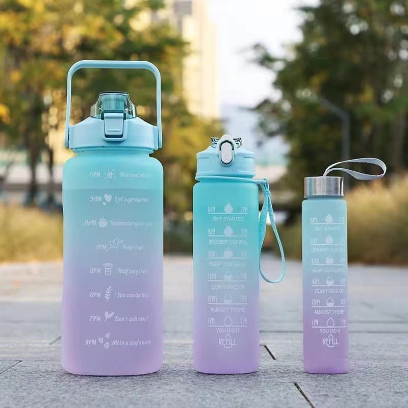 Cross-Border Hot Seller Three-Piece Set Plastic Cup Outdoor Portable Handle Fitness Sports Water Cup Gradient Color Sports Water Bottle