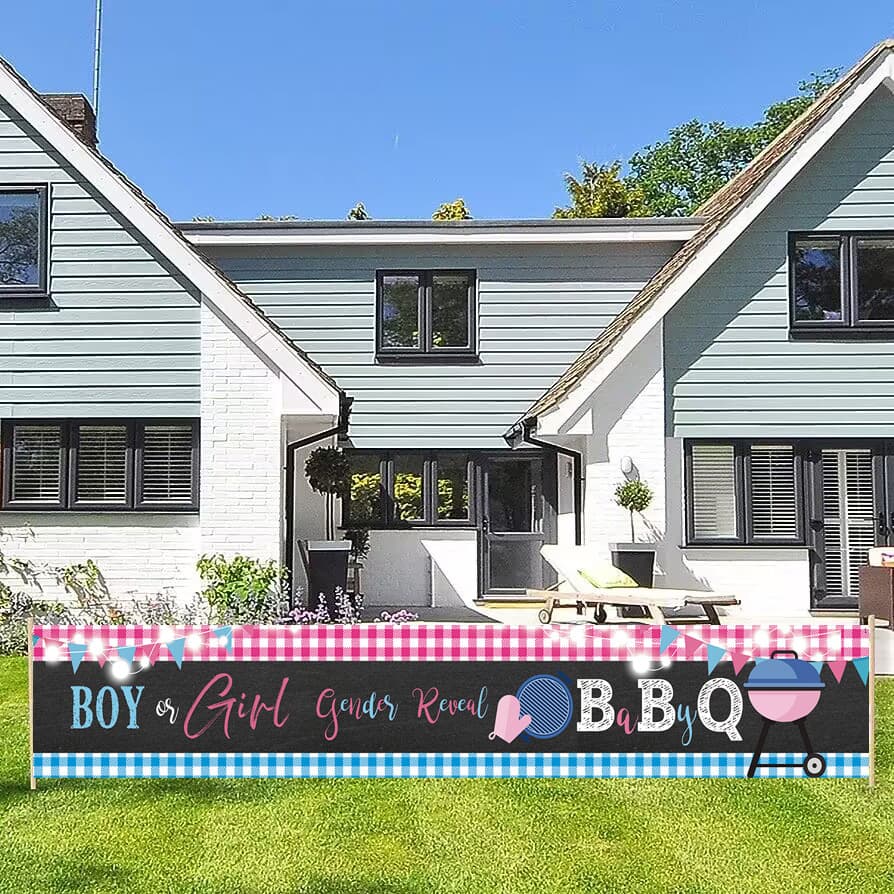 Cross-border BBQ Boy Girl Gender Reveal Outdoor Setup Banner Party Decoration Background Bunting Flag