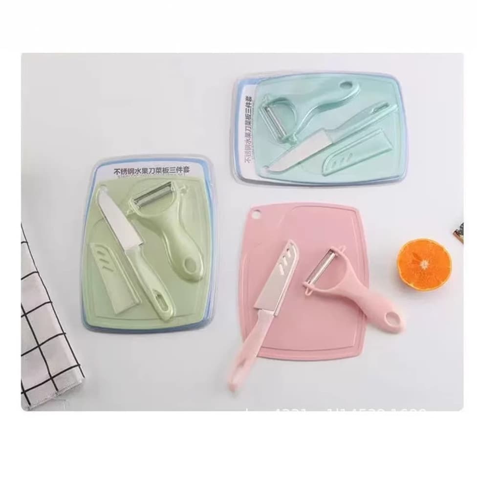 Fruit knife three-piece set, peeler, 2-in-1 portable family knife, fruit and vegetable knife, cutting board set, melon peeler combination.