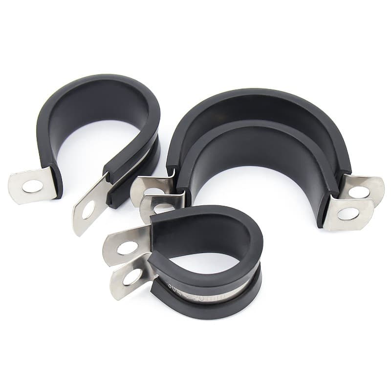 304 Stainless Steel Rubber Strip Saddle Clamp R-Type with Rubber Strip Pipe Clamp Vibration Damping Tube Clamp Rubber Fixing Clip Wire Hoop