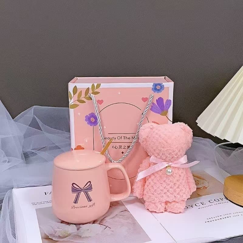 Bow Ceramic Cup Pearl Bear Towel Creative Gift Set Business Member Gift Souvenir Event Gift