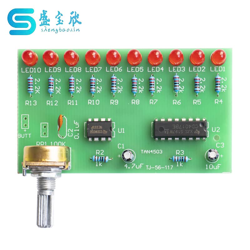 10-Channel NE555+CD4017 LED Chaser Soldering Circuit Board DIY Components Electronic Assembly Kit TJ-56-117