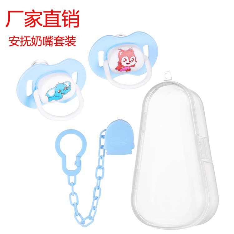 Baby Pacifier Set with Silicone Pacifier Chain Combo and Storage Case for Baby Sleep