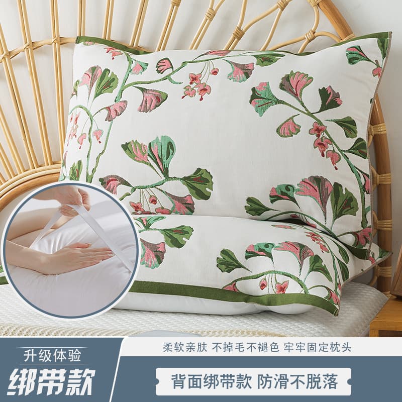 New anti-slip pure cotton gauze pillowcase, all-cotton European style home pillowcase, student dormitory bedding cover, will not fall off.