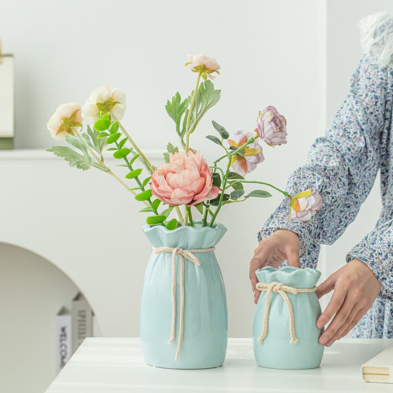 High temperature modern simple ceramic lucky bag vase fresh flowers dried flowers can be filled with water living room dining table bedroom ornaments pink