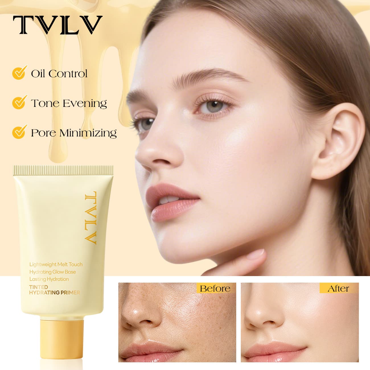 TVLV cross-border foreign trade cosmetics exclusively provide English version of tinted moisturizing primer, nourishing skin, breathable and conformable isolation cream