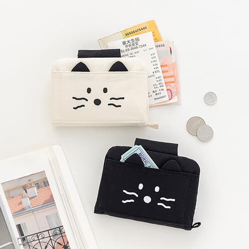 Spot Korean Romane Cute Cat Foldable Portable ID Bag Canvas Coin Purse Carry-On Card Bag Cosmetics Bag