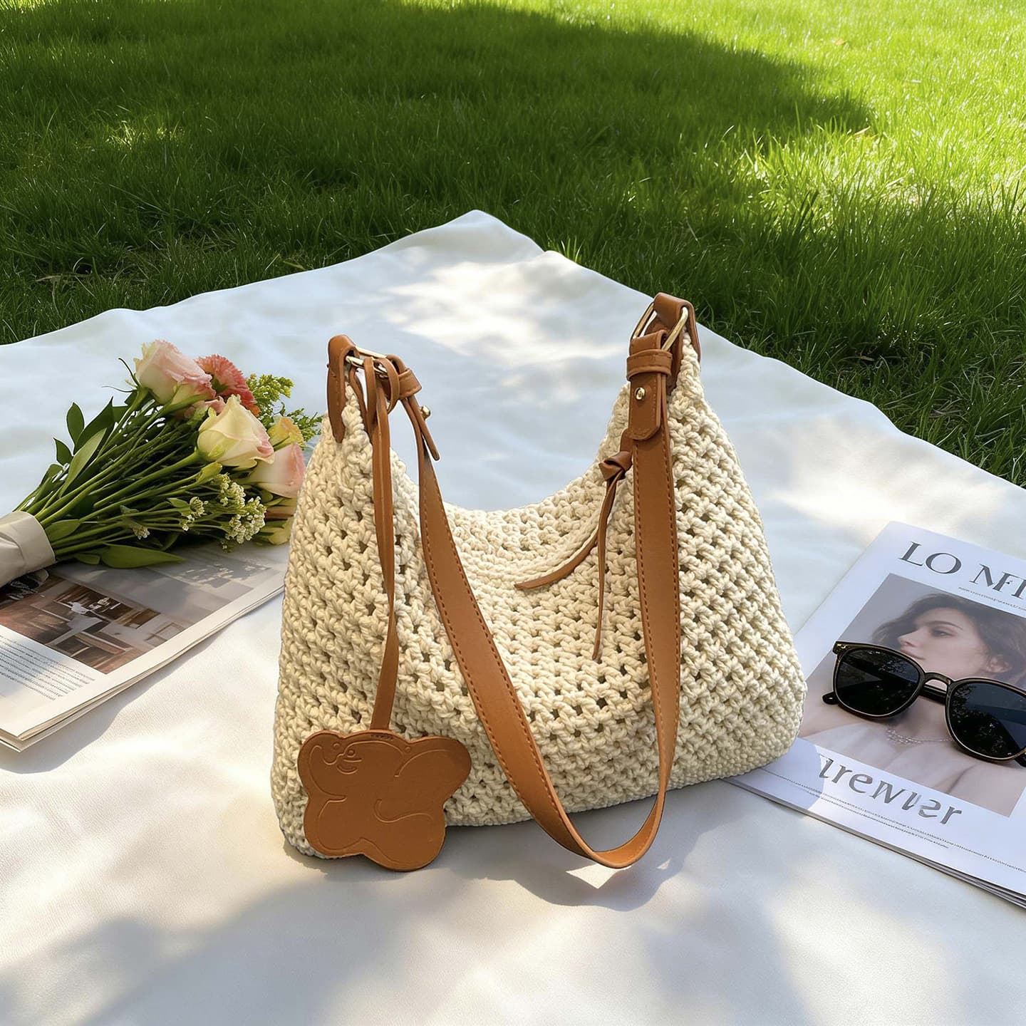 2026 New Cross-Border Bags, Korean-Style Hollow Straw Bags, Fashionable Large-Capacity Crossbody Bags, Seaside Vacation Beach Bags