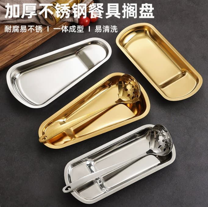 Cross-border thickened stainless steel tableware shelf, gold and silver fan-shaped rectangular meal clip tray, corrosion-resistant and easy to clean
