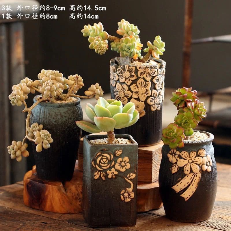TEMU Labeled Wholesale Succulent Flower Pot Ceramic Vintage Planter Creative Coarse Pottery Large Caliber Succulent Plant Pot