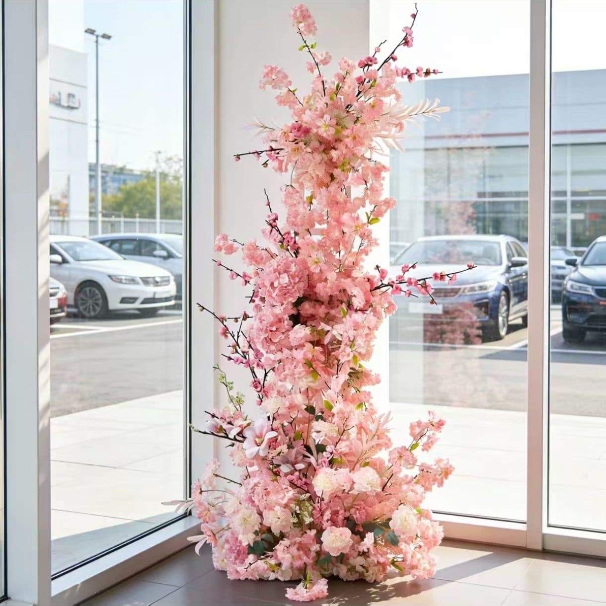 Sakura Artificial Flower Arrangement for Scene Setup, Pink Spring Fake Flower Decoration for Small Yard, Popular Archway Ambiance