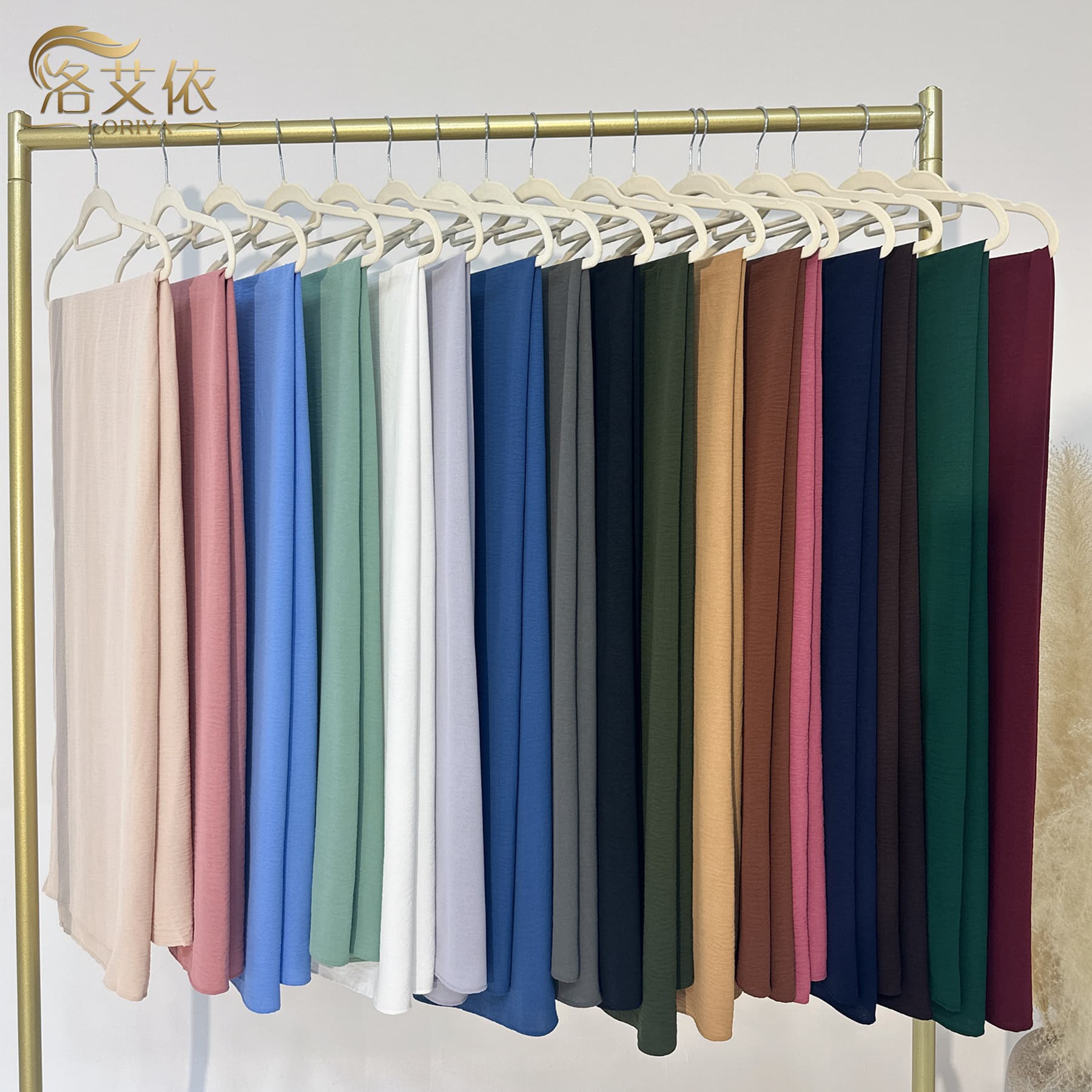 2024 Loriya AliExpress Amazon Solid Color Rectangular Large Scarf Ice Silk Crinkle Solid Headscarf HJ915