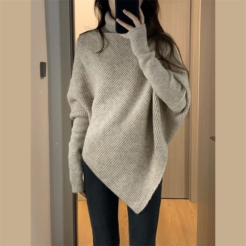 Korean-style Solid Color High Neck Sweater for Women, New Fall/Winter Loose Slimming Batwing Sleeve Knit Top